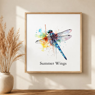 Summer Wings Dragonfly Watercolor Metal Print