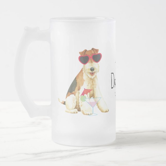 Summer Wire Fox Terrier Frosted Glass Beer Mug (Left)