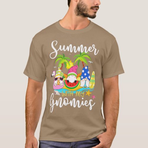 Summer With My Gnomies Cute Garden Gnomes Family V T_Shirt