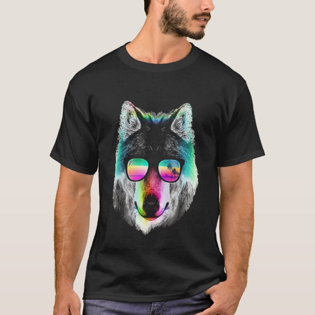 Summer Wolf Rainbow Sunglasses T-Shirt (Front)