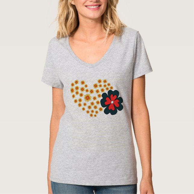 Summer Women Daisy Flower Heart  T-Shirt (Front)
