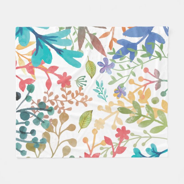Summer Woodland Watercolor Medium Fleece Blanket (Front (Horizontal))