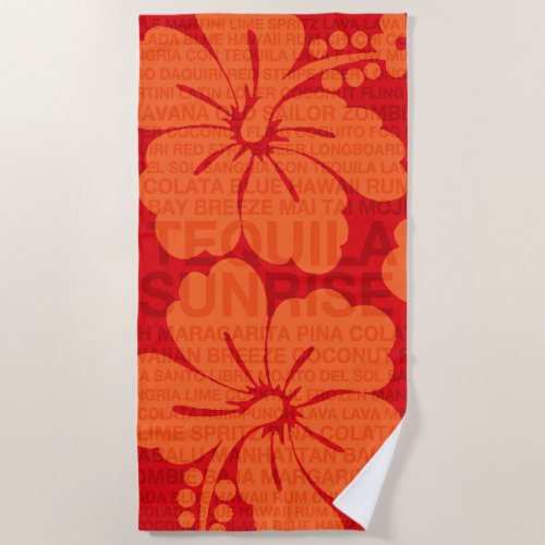 Summer Words Cocktails and Hibiscus _ Red Beach Towel