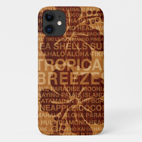 Summer Words Hawaiian Hibiscus Faux Wood iPhone 11 Case