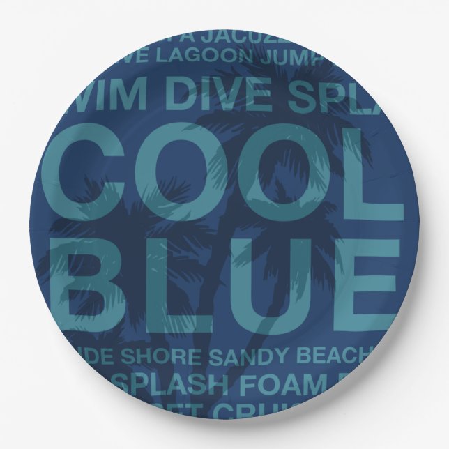 Summer Words Poolside and Palm Tree Paper Plates (Front)
