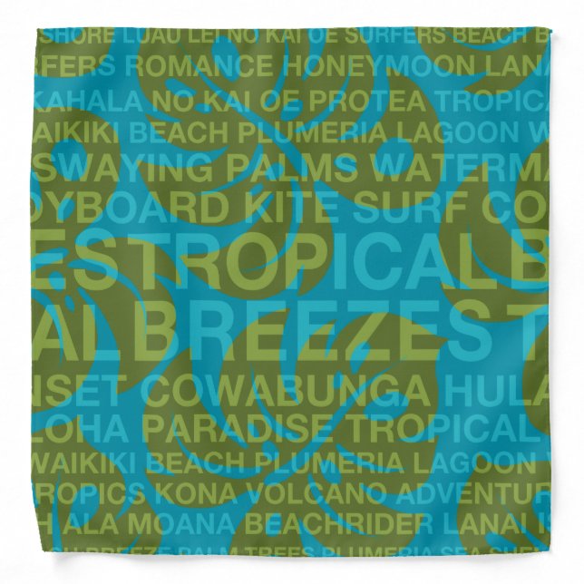 Summer Words Tropical and Monstera Leaf Bandana (Front)
