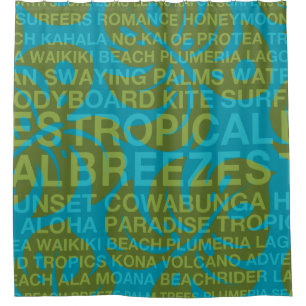 Summer Words Tropical and Monstera Leaf Shower Curtain