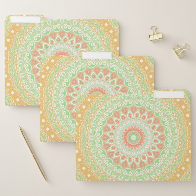 Summer Yellow and Green Mandala Pattern Design File Folder (Set)