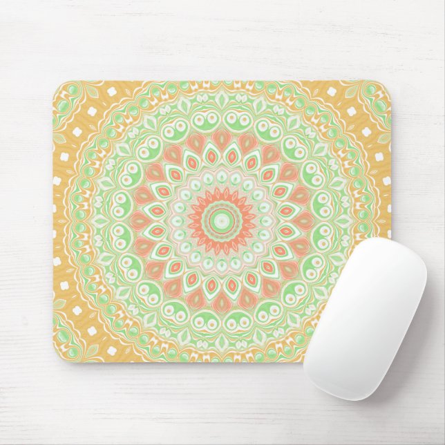 Summer Yellow and Green Mandala Pattern Design Mouse Pad (With Mouse)
