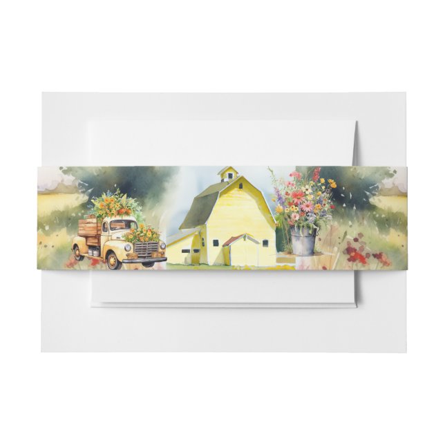 Summer Yellow Barn Invitation Belly Band (Front Example)