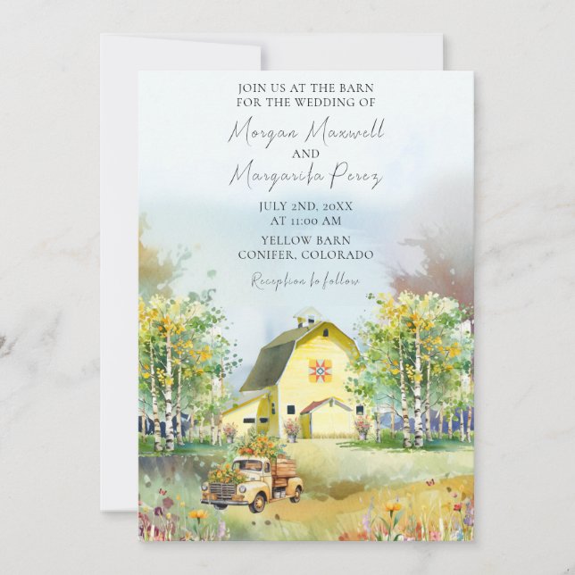 Summer Yellow Barn Wedding Invitation (Front)