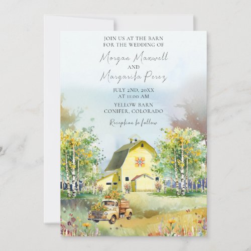 Summer Yellow Barn Wedding Invitation