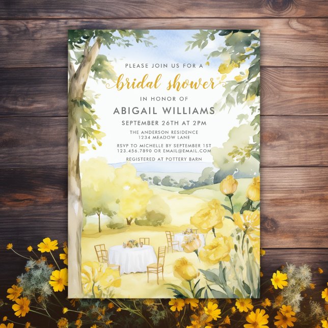 Summer Yellow Floral Country Picnic Bridal Shower Invitation (Creator Uploaded)