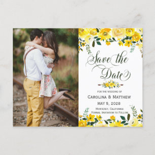 Summer yellow floral wedding photo save the date announcement postcard