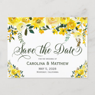 Summer yellow floral wedding save the date announcement postcard