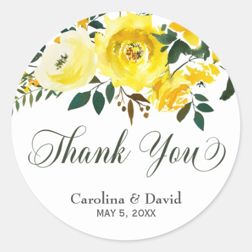 Summer yellow floral wedding Thank You sticker