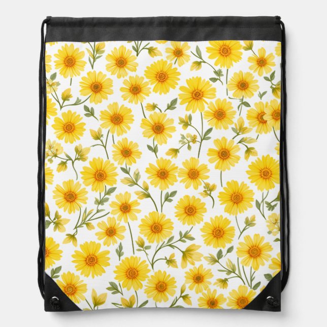 summer yellow flowers drawstring backpack (Front)