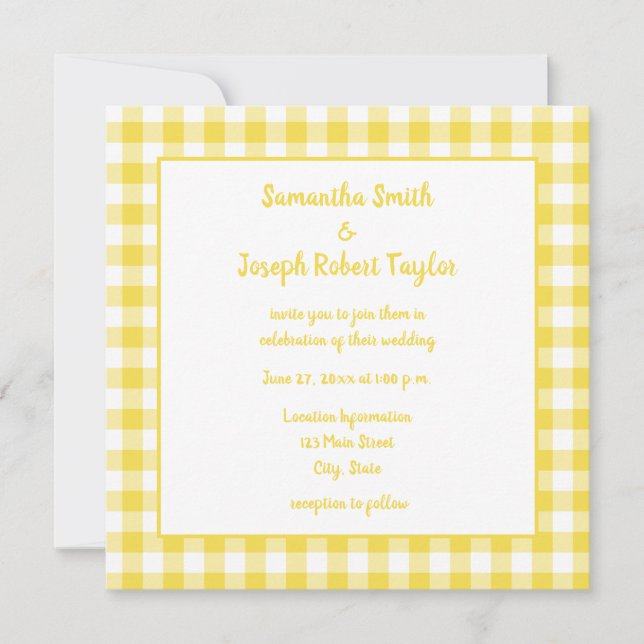 Summer Yellow Gingham Country Wedding Invitation (Front)