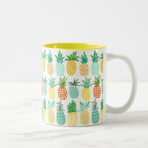 Summer Yellow  green Pineapple pattern Tropical Two_Tone Coffee Mug
