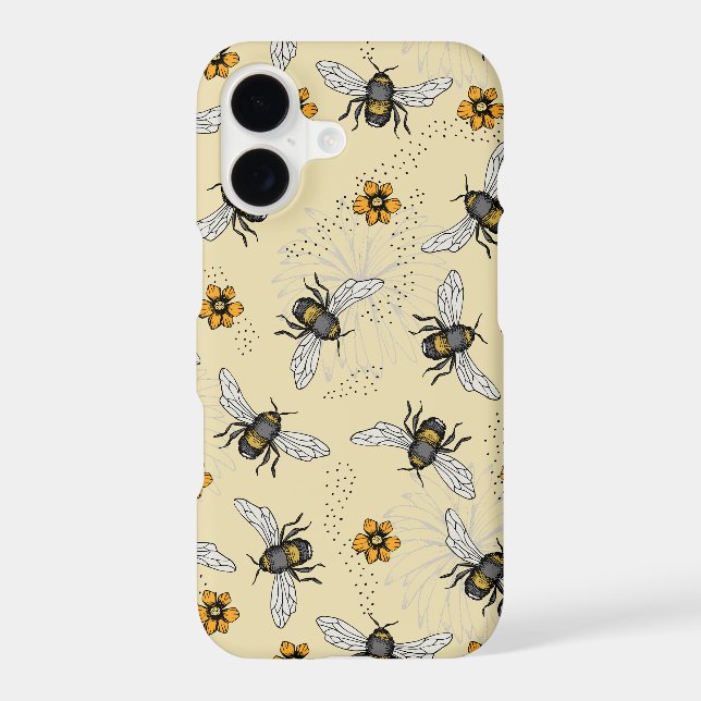 Summer Yellow Honeybee and Flowers Pattern Iphone Case (Back)