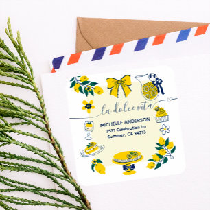 Summer Yellow La Dolce Vita Lemon Return Address Square Sticker