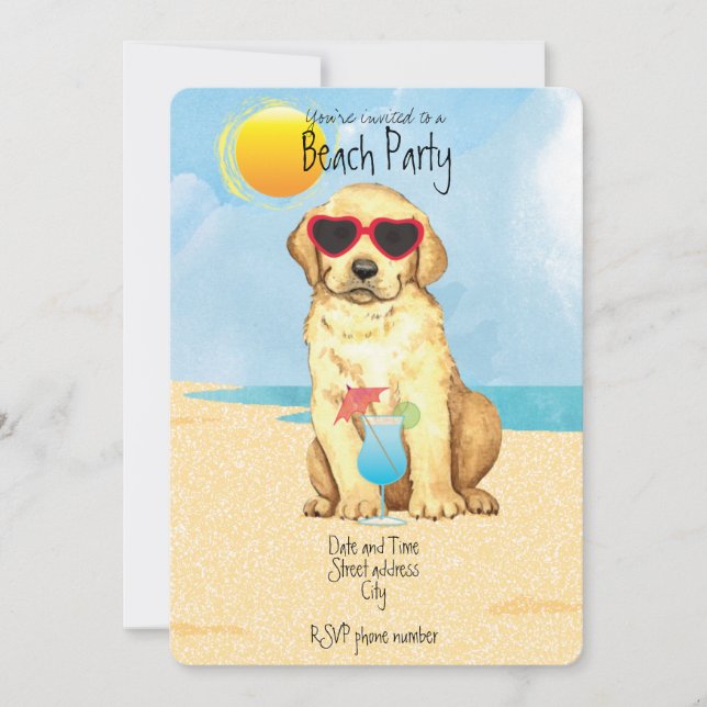 Summer Yellow Lab Beach Party Invitation (Front)
