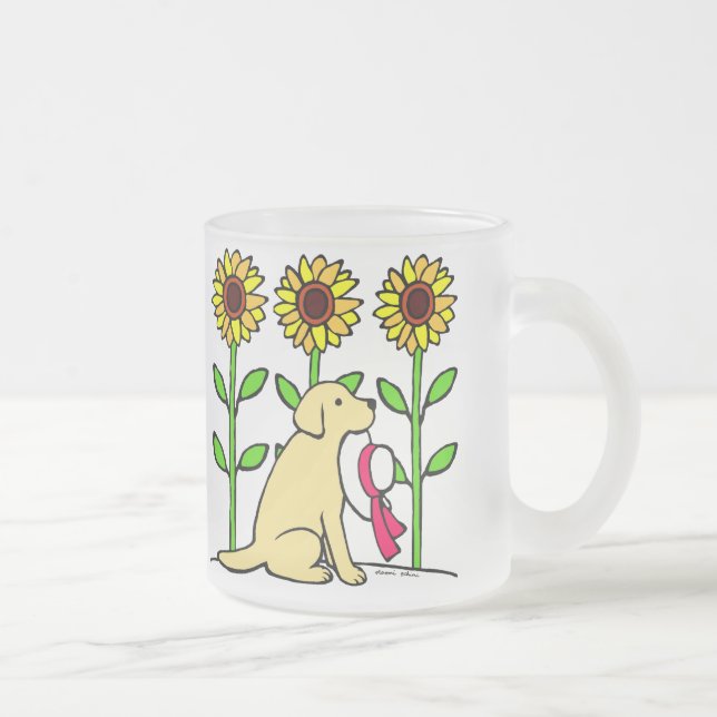 Summer Yellow Labrador with Sunflowers Frosted Glass Coffee Mug (Right)