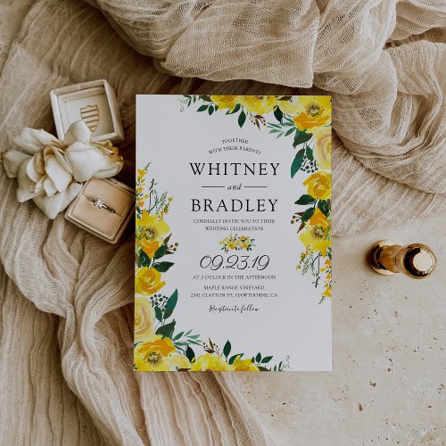 Summer Yellow Lemon Floral Wedding Invitation