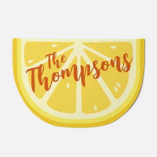 Summer Yellow Lemon Food Family Name Script Doormat