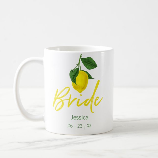 Summer Yellow Lemon Monogrammed Bride | Coffee Mug (Left)