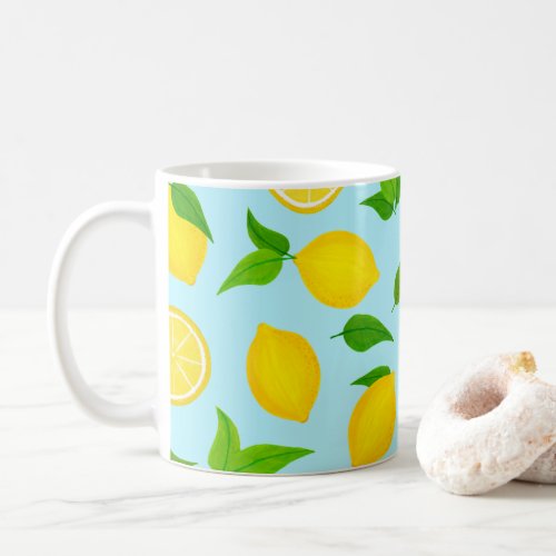 Summer Yellow Lemons on Pastel Blue Coffee Mug