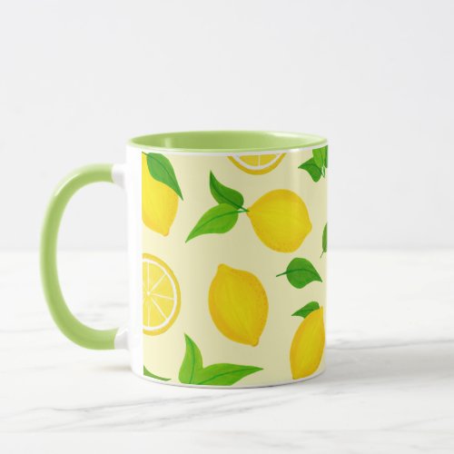 Summer Yellow Lemons with Green Leaves Mug
