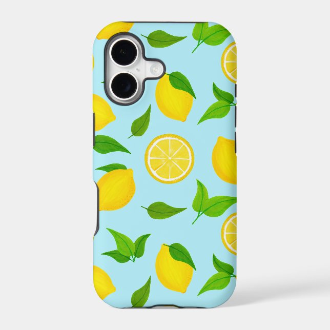 Summer Yellow Lemons with Soft Blue Pattern Iphone Case (Back)