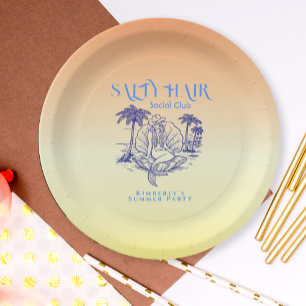 Summer Yellow Mermaid Cowgirl Birthday Party Paper Plates