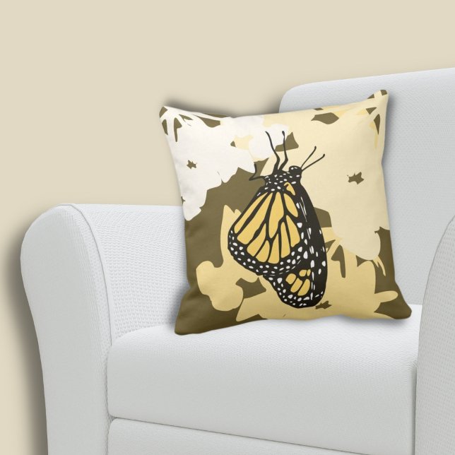 Summer Yellow Monarch Butterfly  Throw Pillow (Monarch butterfly Insect Animal Yellow Throw Pillow)