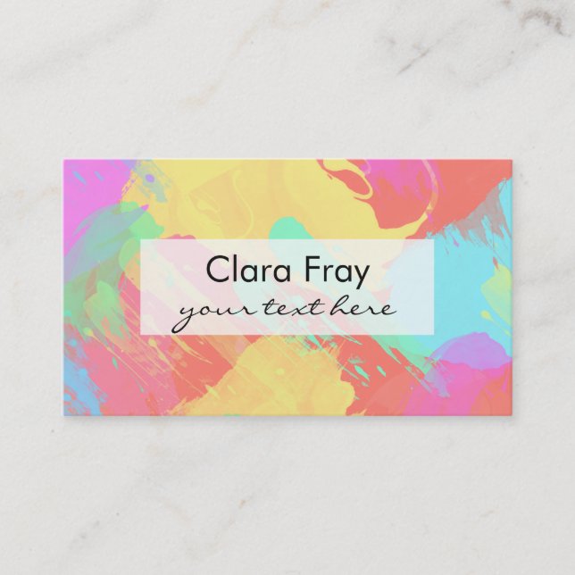 Summer yellow orange mint pink coral brushstrokes business card (Front)