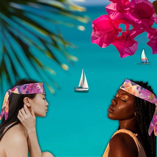 Summer Yellow Orange Purple Blue Wildflower Tie Headband (Beautiful and colorful Hawaiian-inspired exotic wildflower 42" tie headband)