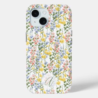 Summer Yellow Peach Wildflower Monogrammed Initial
