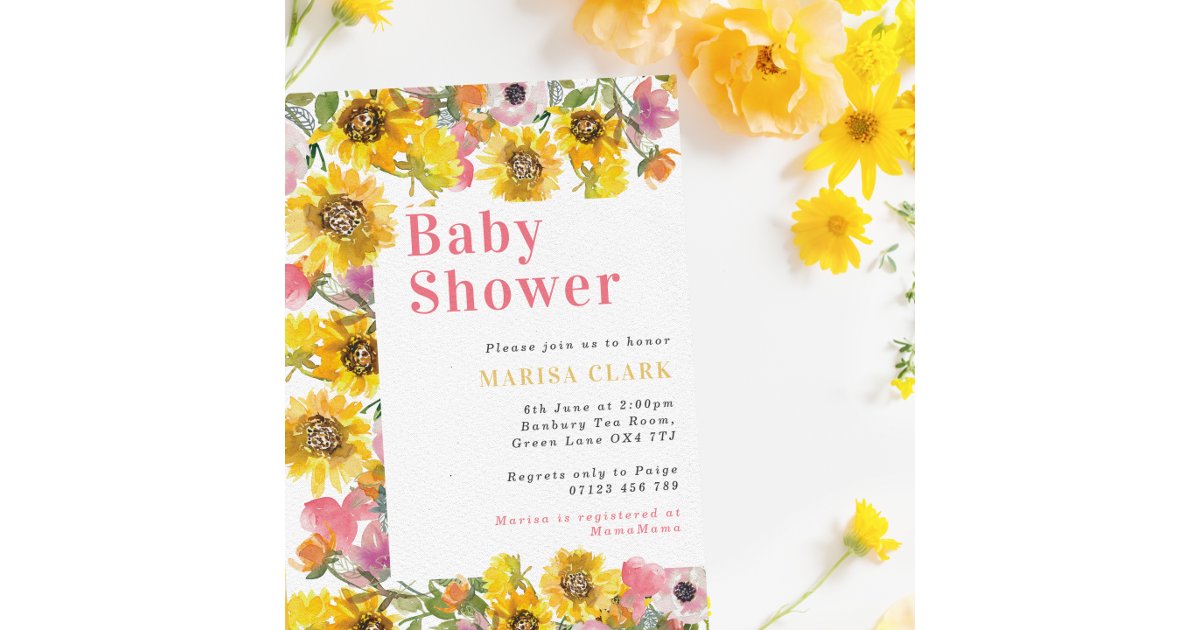Summer Yellow & Pink Floral Baby Shower Invitation
