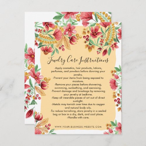 Summer Yellow Pink Red Floral Jewelry Care Card
