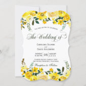 Summer yellow rose floral hand lettered wedding invitation (Front)
