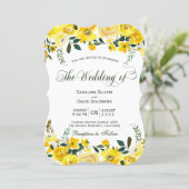 Summer yellow rose floral hand lettered wedding invitation (Standing Front)