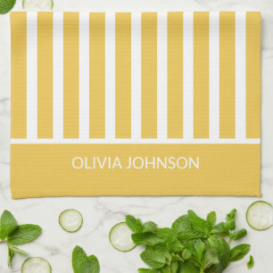 Summer Yellow Striped Customizable Name Kitchen Towel