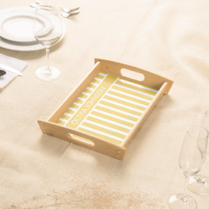 Summer Yellow Striped Customizable Name Serving Tray