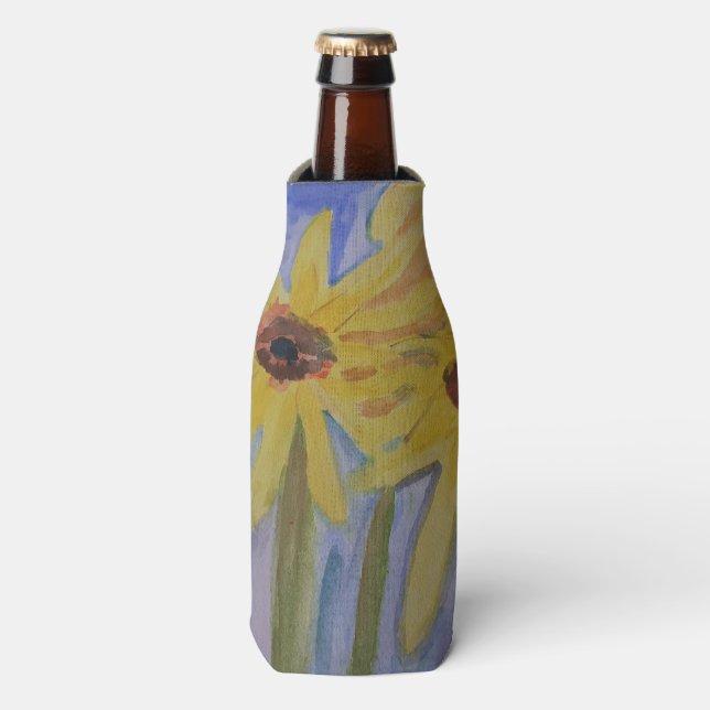 Summer Yellow Sunflowers Bottle Cooler (Bottle Front)