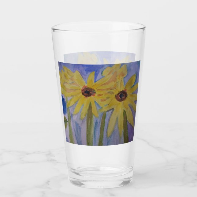 Summer Yellow Sunflowers Glass (Front)