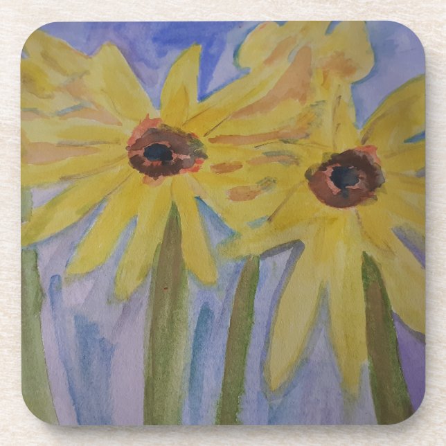 Summer Yellow Sunflowers Hard Plastic Coaster (Front)