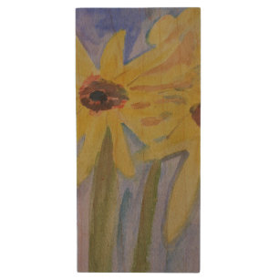 Summer Yellow Sunflowers Wood USB Flash Drive