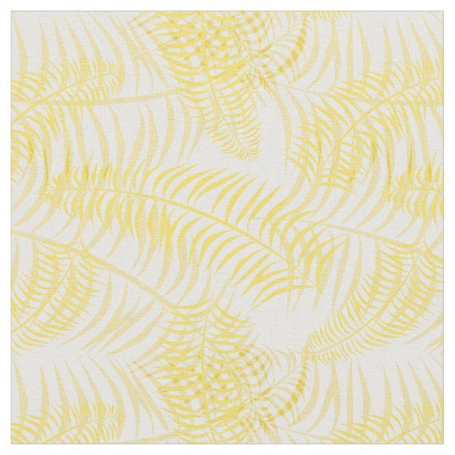 Summer Yellow White Palm Print Fabric (Close Up)