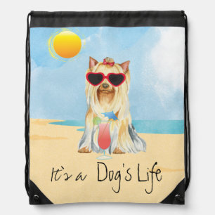 Summer Yorkie Drawstring Bag
